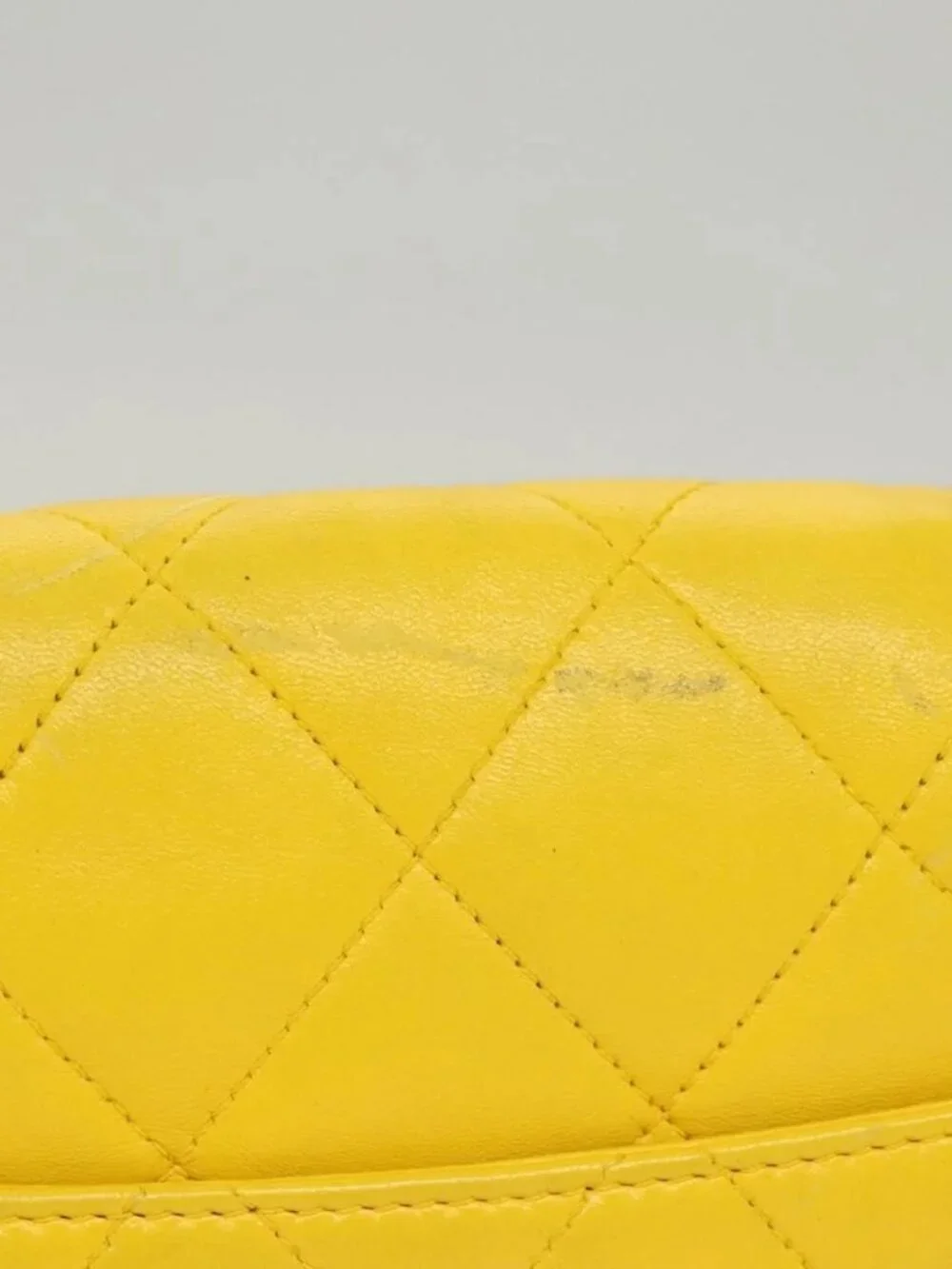 CHANEL Matelasse 2.55 Shoulder Bag Lamb Skin Yellow Silver CC Auth bs25489